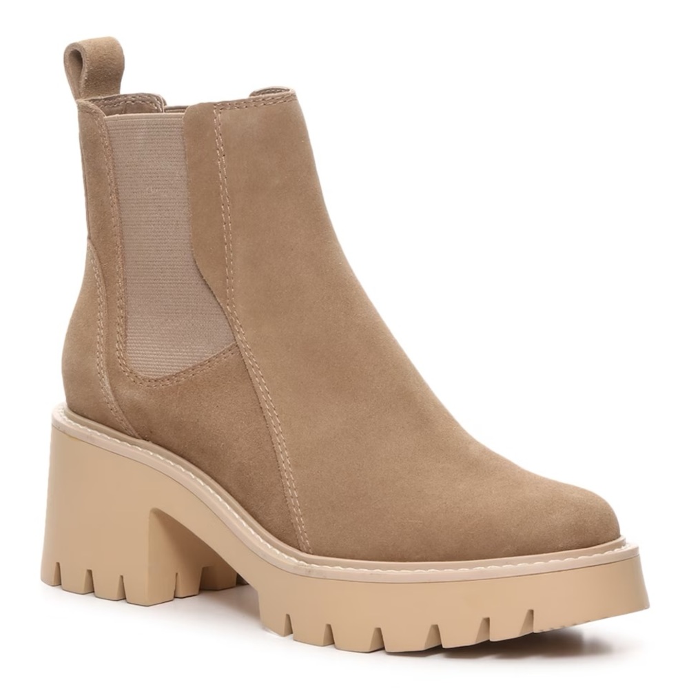Dolce Vita Tan Suede Chunky Lug Heel Chelsea Booties